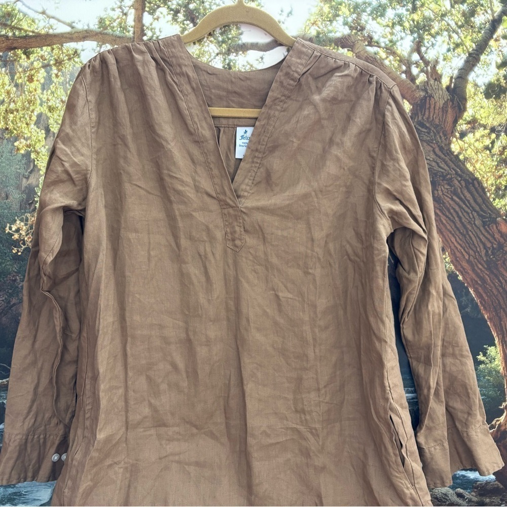 FELIX 100% Linen Shirt Dress Midi Brown NWOT